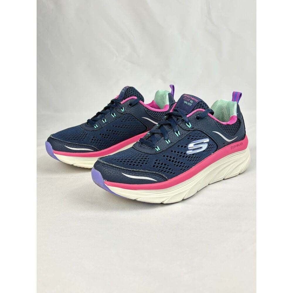 SKECHERS D'LUX WALKER Infinite Motion Mesh Shoes Navy Blue Pink Womens Size US 7 - Picture 5 of 16